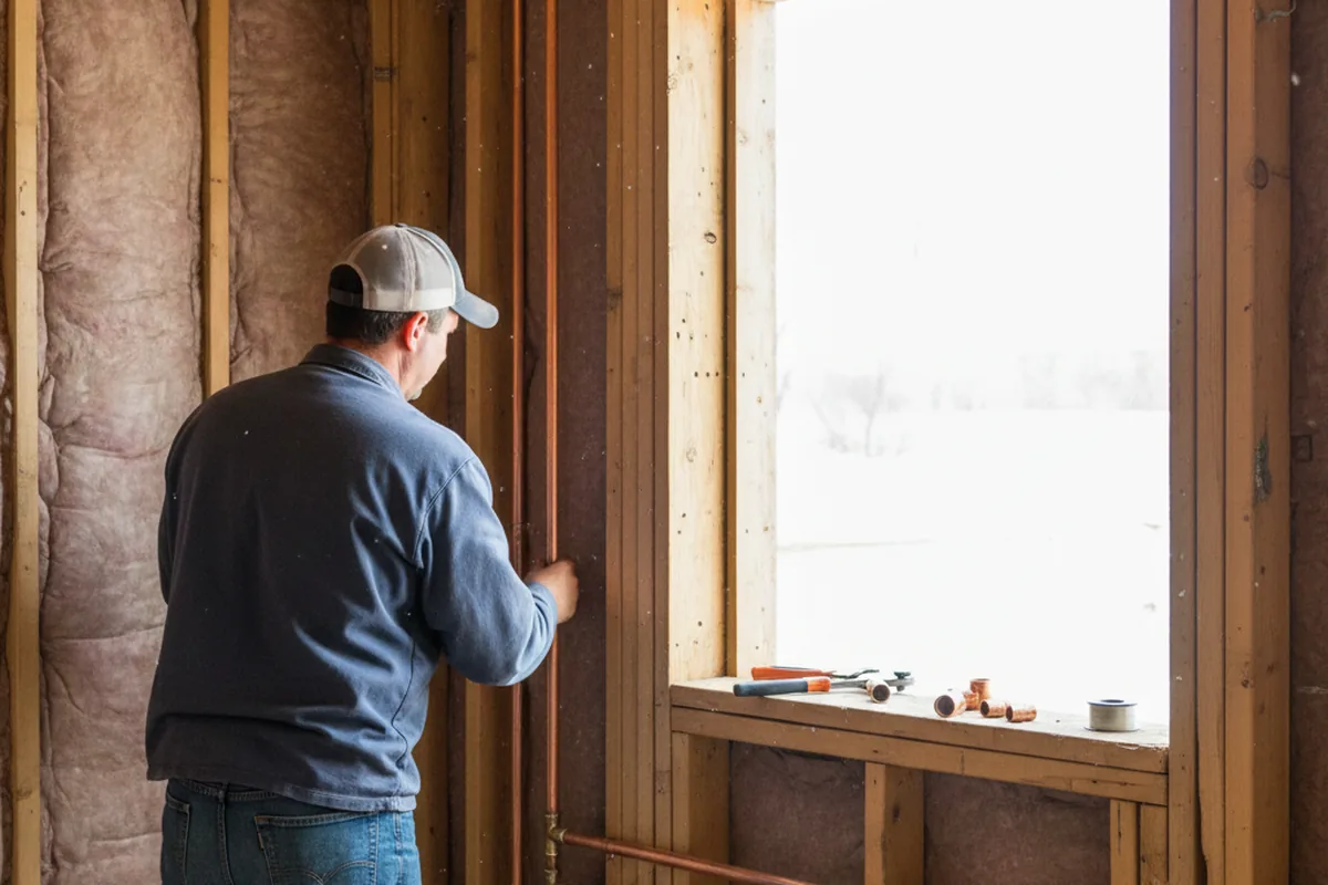 Licensed plumber running new copper supply lines in a Vandalia home